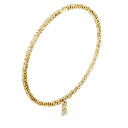 33.3ctw Solid Gold Emerald Cut Diamond Tennis Riviere Necklace with Drop