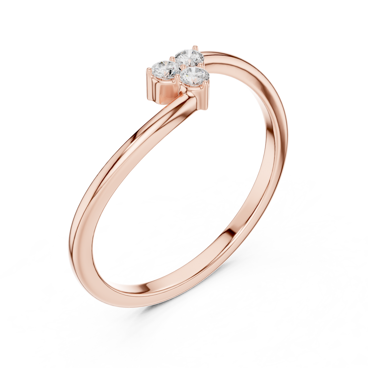 0.09 Carat Round Diamond Three Stone Cluster Bypass Ring | Yellow Gold