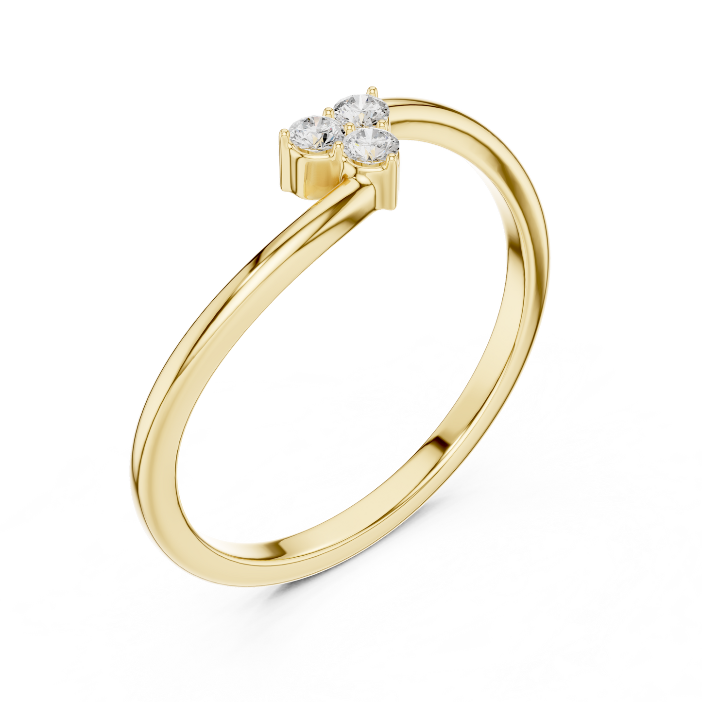 0.09 Carat Round Diamond Three Stone Cluster Bypass Ring | Yellow Gold