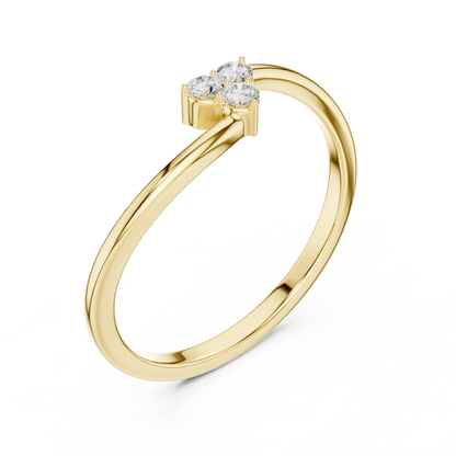 0.09 Carat Round Diamond Three Stone Cluster Bypass Ring | Yellow Gold