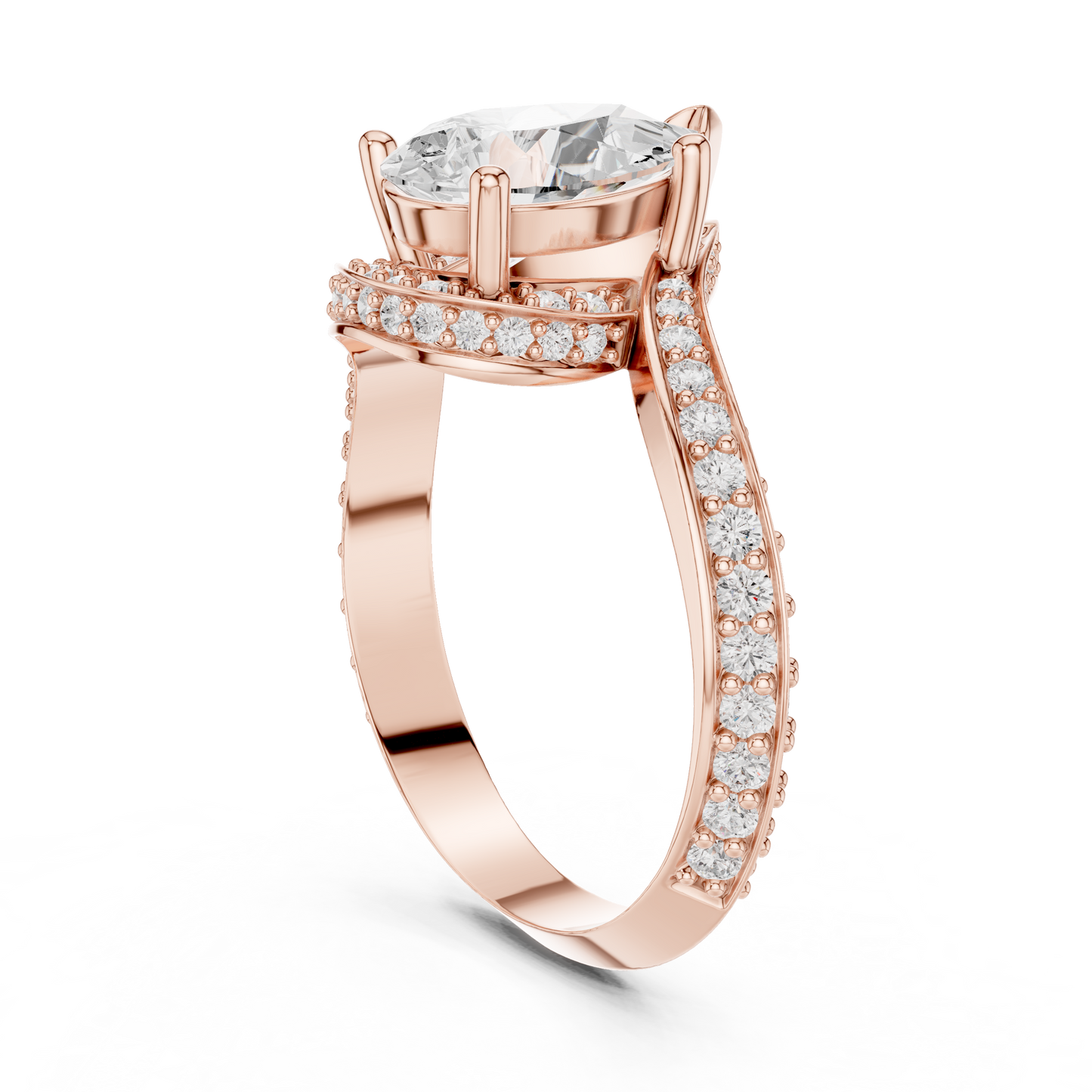 2.20 Carat Pear Cut Diamond Halo Bypass Ring | Yellow Gold