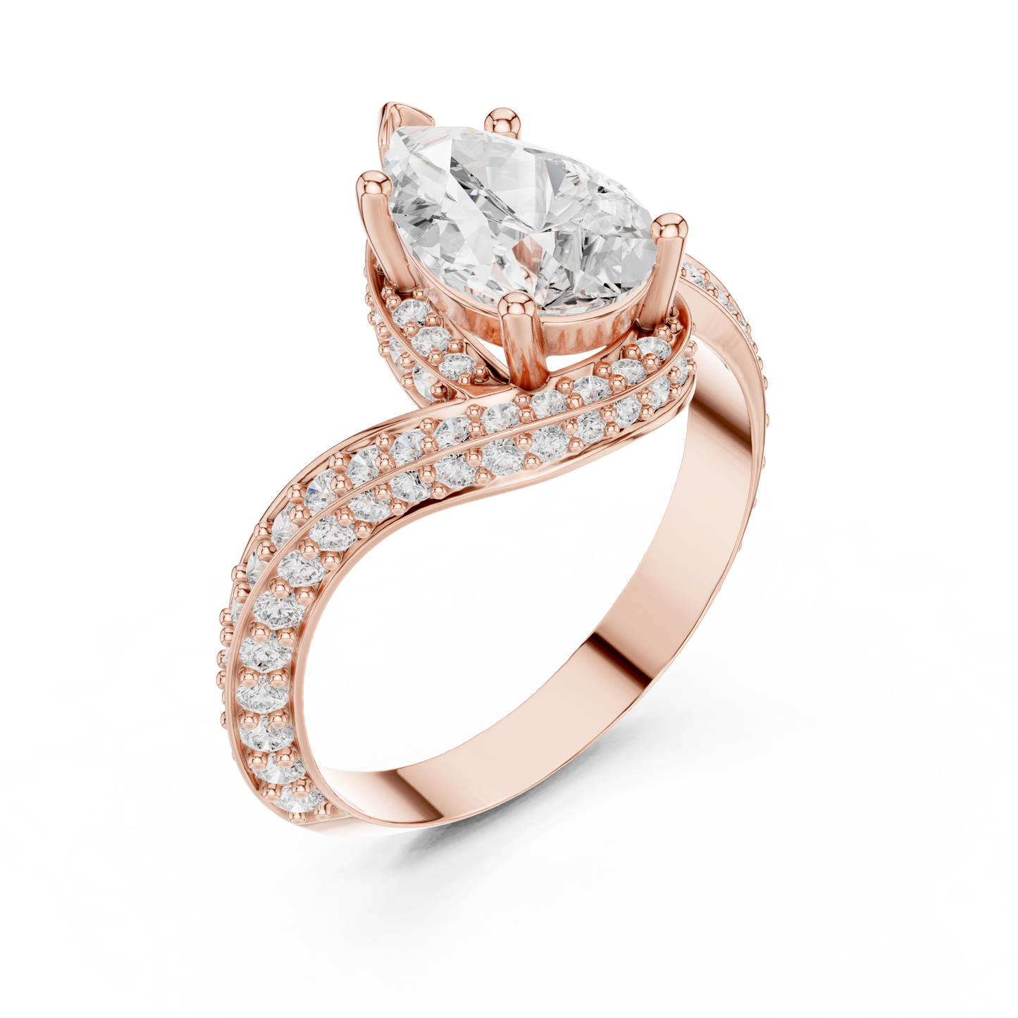 2.20 Carat Pear Cut Diamond Halo Bypass Ring | Yellow Gold