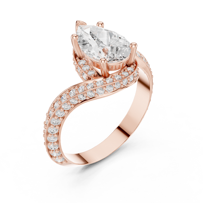 2.20 Carat Pear Cut Diamond Halo Bypass Ring | Yellow Gold