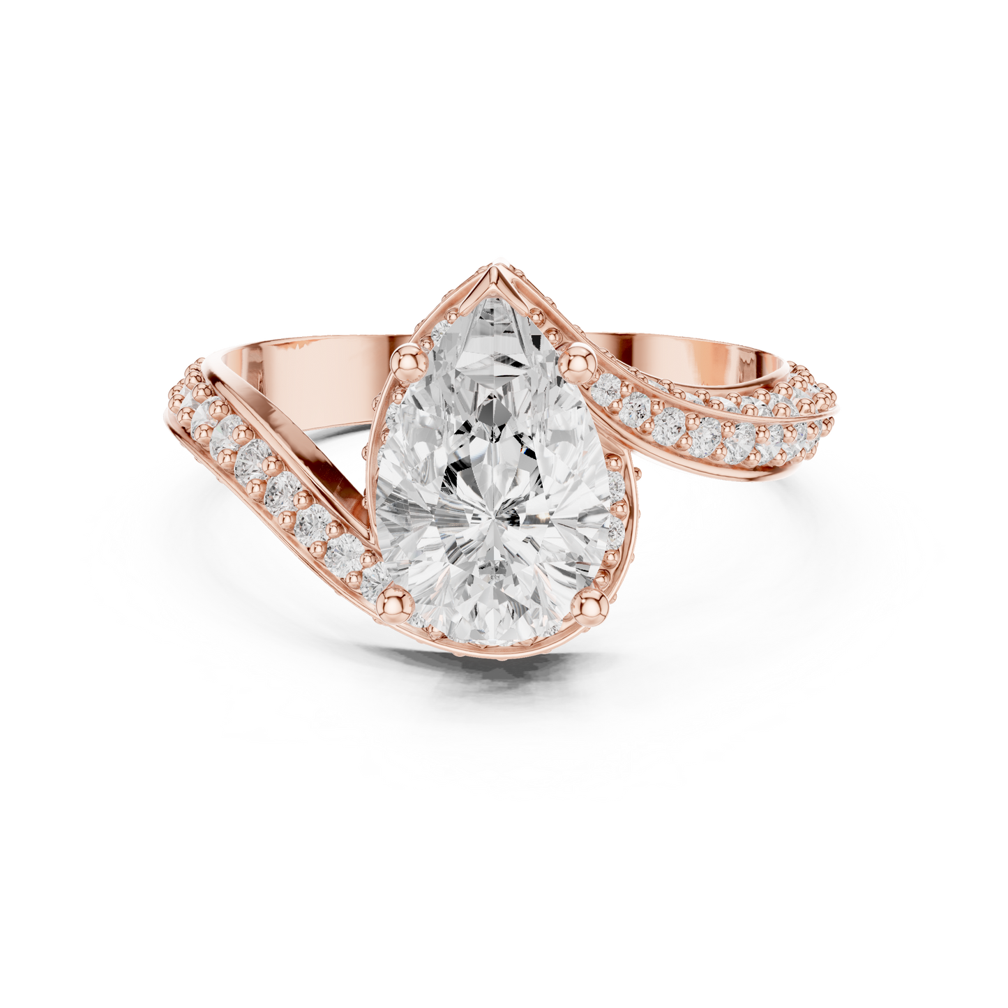 2.20 Carat Pear Cut Diamond Halo Bypass Ring | Yellow Gold