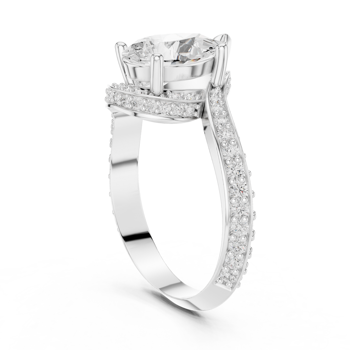 2.20 Carat Pear Cut Diamond Halo Bypass Ring | Yellow Gold