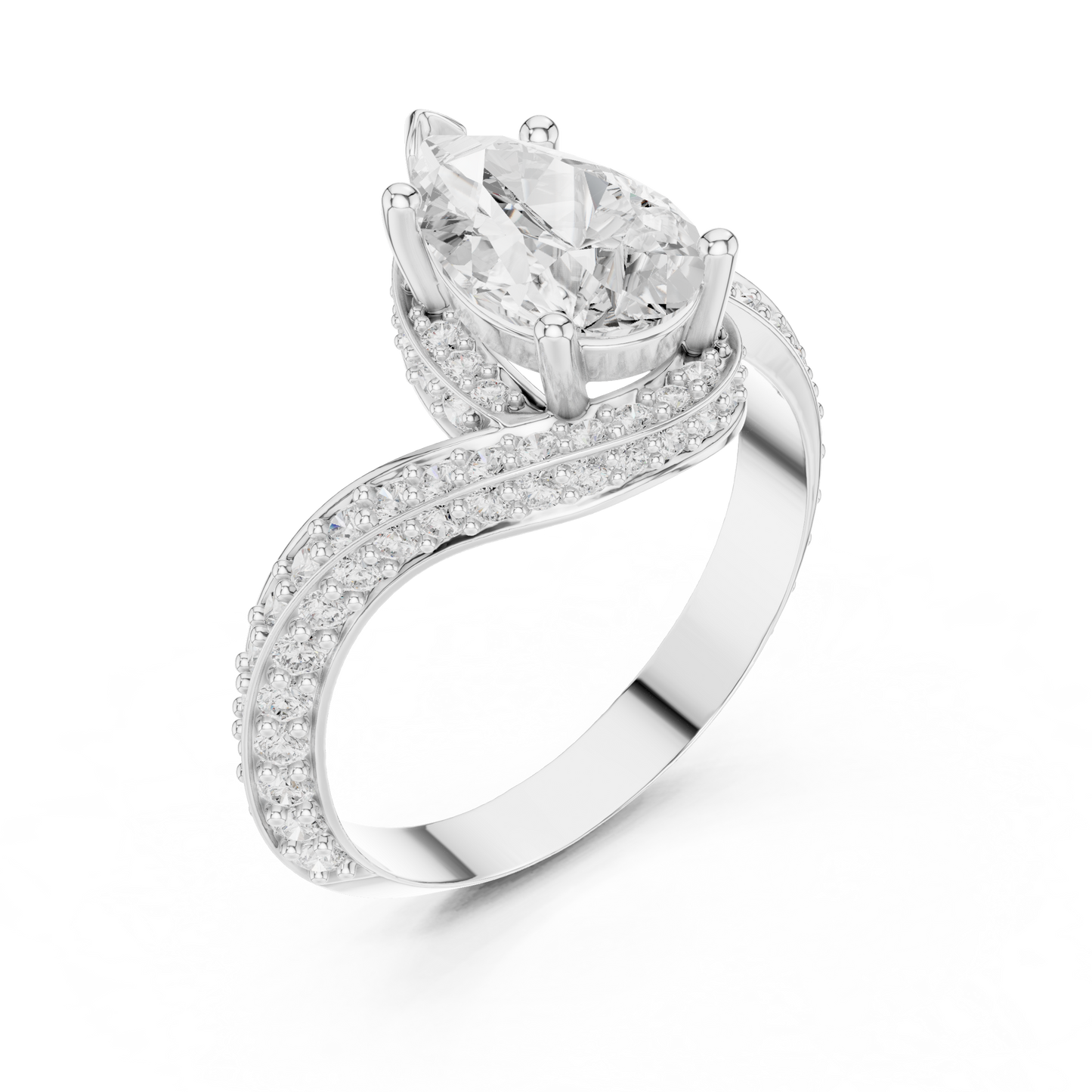 2.20 Carat Pear Cut Diamond Halo Bypass Ring | Yellow Gold