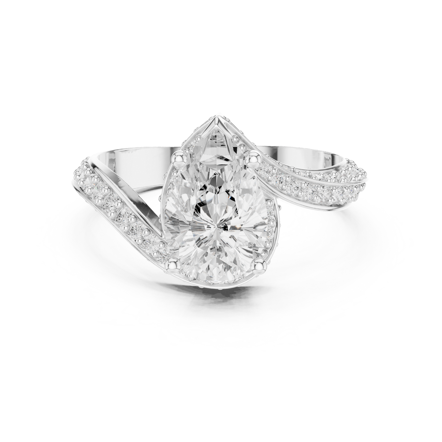 2.20 Carat Pear Cut Diamond Halo Bypass Ring | Yellow Gold