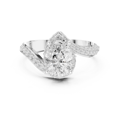 2.20 Carat Pear Cut Diamond Halo Bypass Ring | Yellow Gold