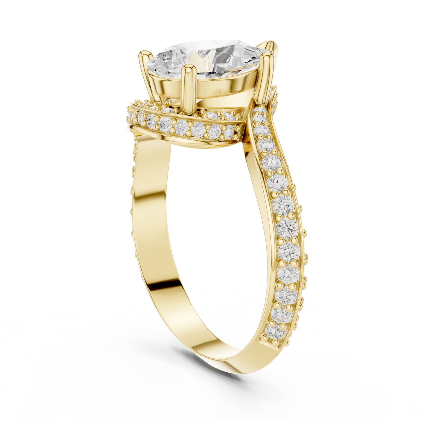 2.20 Carat Pear Cut Diamond Halo Bypass Ring | Yellow Gold