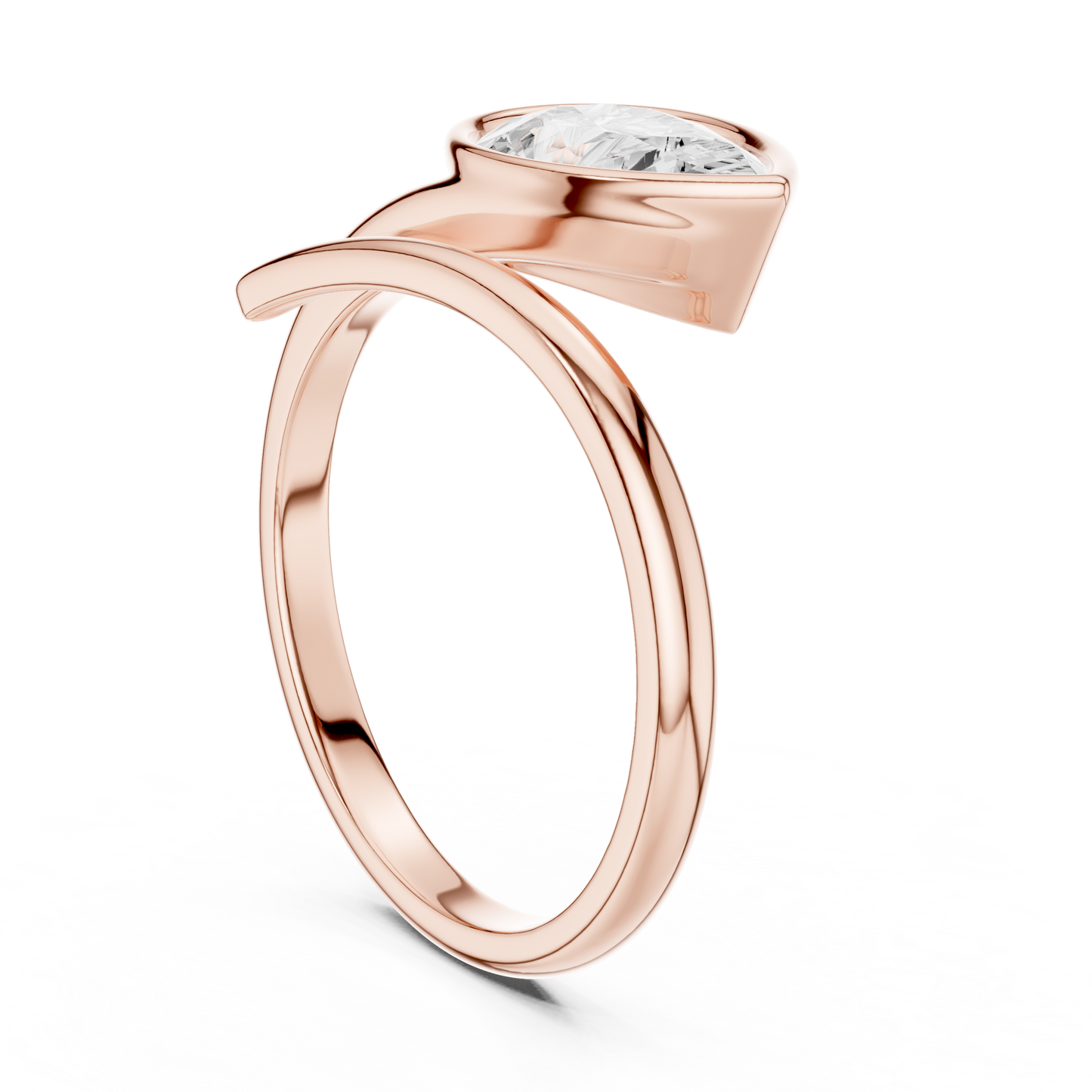 1.22 Carat Pear Cut Diamond Bezel Wrap Bypass Ring | Yellow Gold