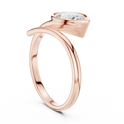 1.22 Carat Pear Cut Diamond Bezel Wrap Bypass Ring | Yellow Gold