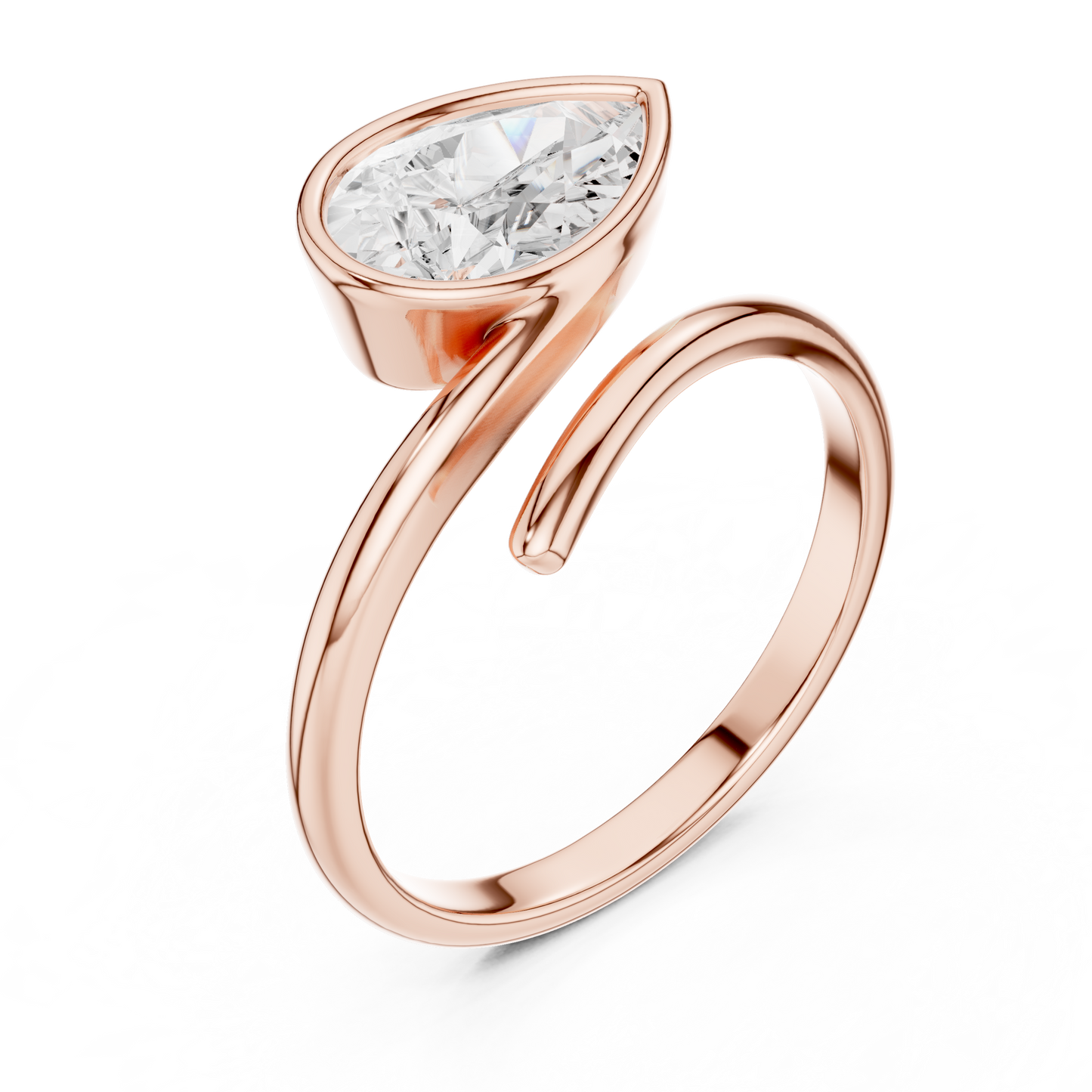 1.22 Carat Pear Cut Diamond Bezel Wrap Bypass Ring | Yellow Gold