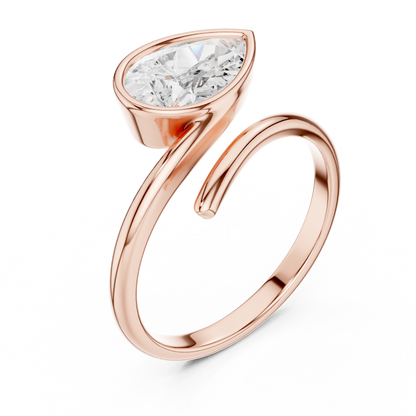 1.22 Carat Pear Cut Diamond Bezel Wrap Bypass Ring | Yellow Gold