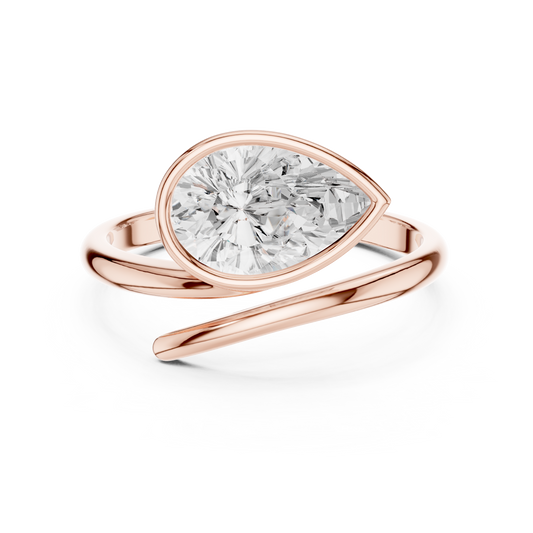 1.22 Carat Pear Cut Diamond Bezel Wrap Bypass Ring | Yellow Gold
