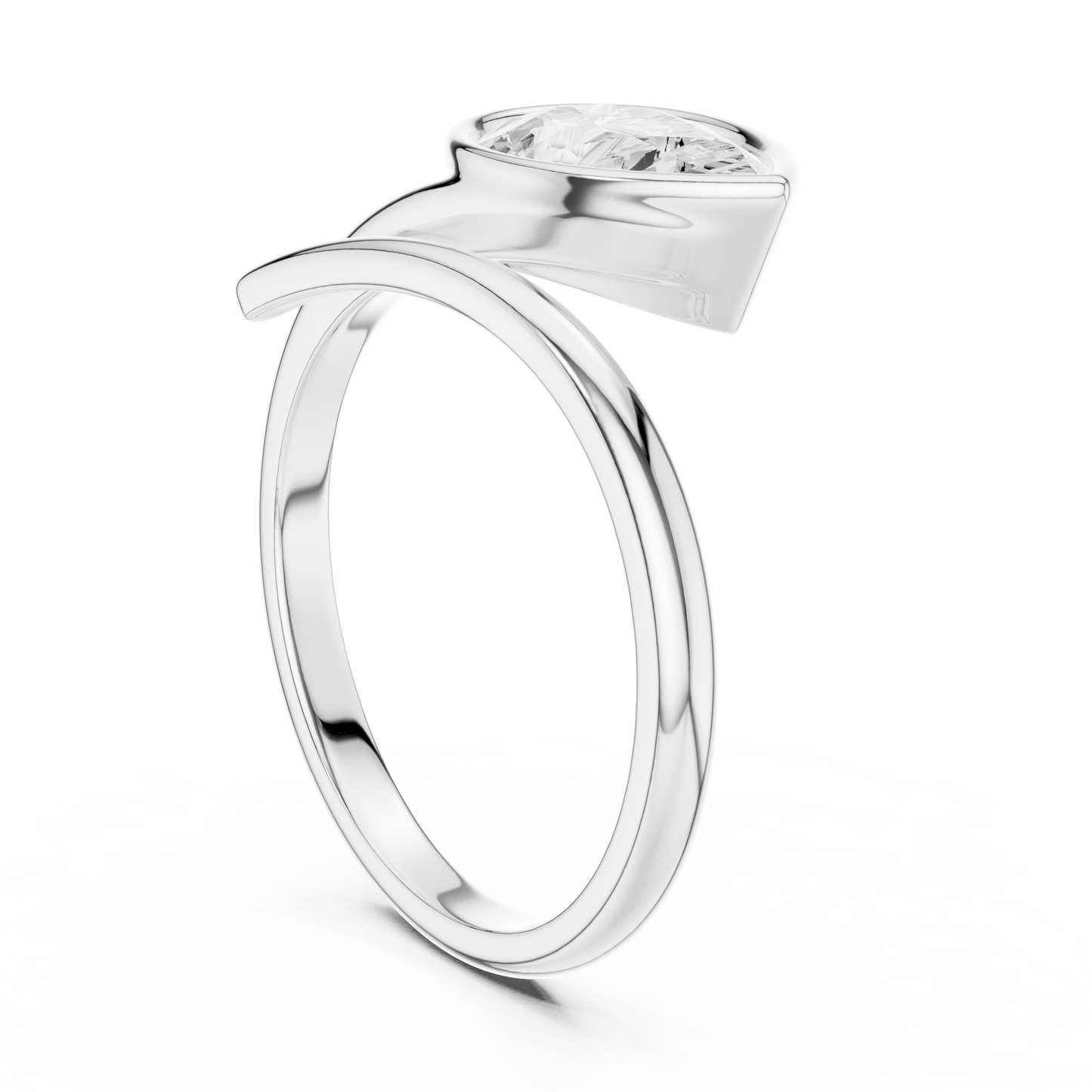 1.22 Carat Pear Cut Diamond Bezel Wrap Bypass Ring | Yellow Gold