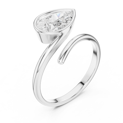 1.22 Carat Pear Cut Diamond Bezel Wrap Bypass Ring | Yellow Gold