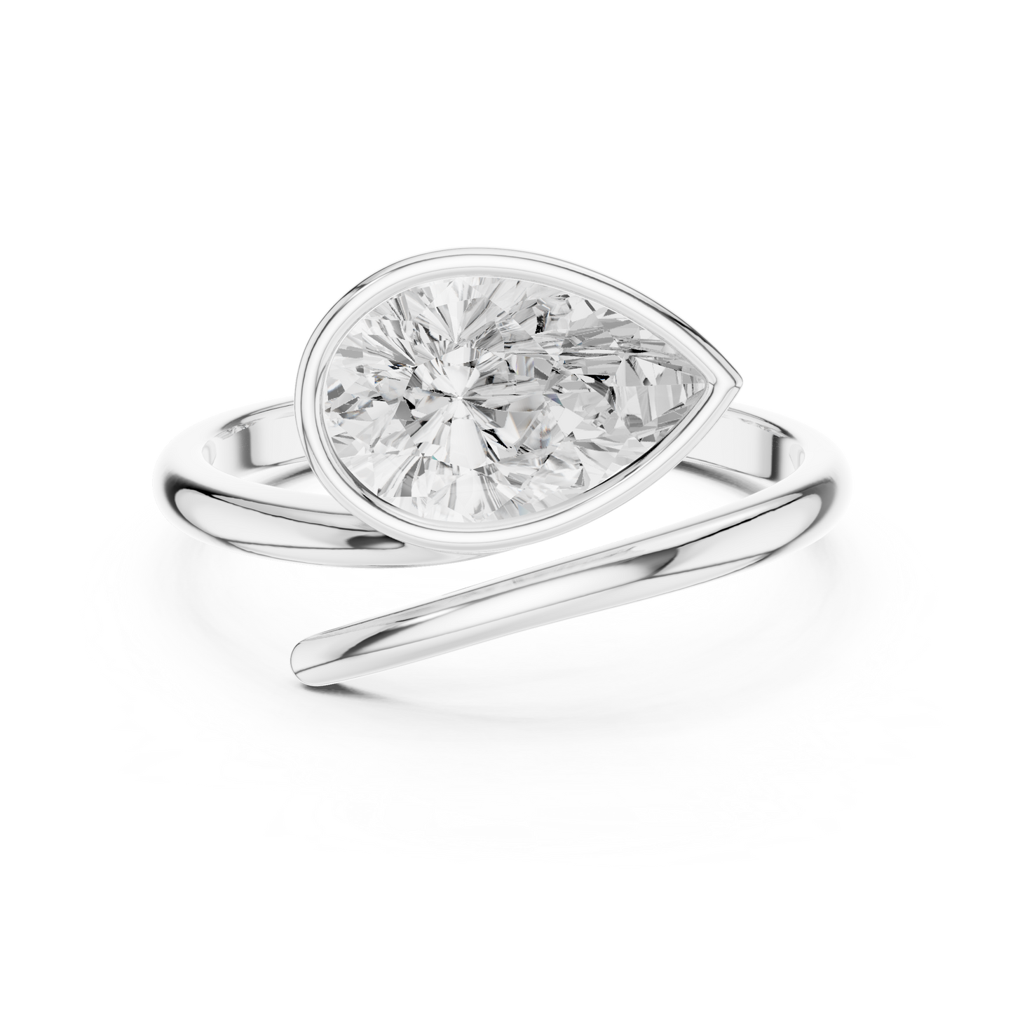 1.22 Carat Pear Cut Diamond Bezel Wrap Bypass Ring | Yellow Gold