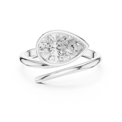 1.22 Carat Pear Cut Diamond Bezel Wrap Bypass Ring | Yellow Gold