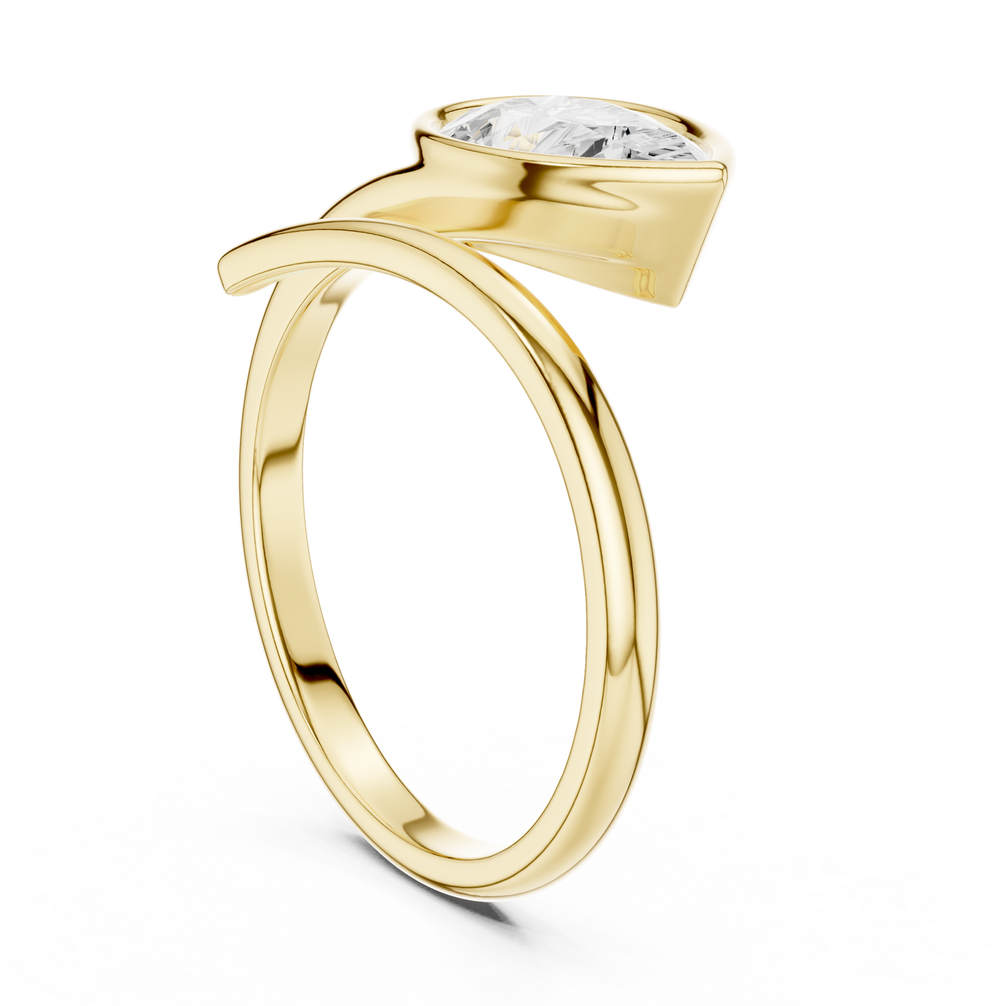 1.22 Carat Pear Cut Diamond Bezel Wrap Bypass Ring | Yellow Gold