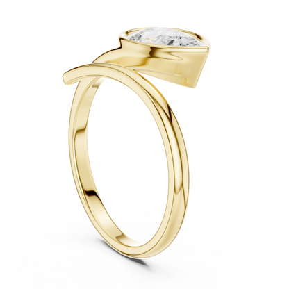 1.22 Carat Pear Cut Diamond Bezel Wrap Bypass Ring | Yellow Gold