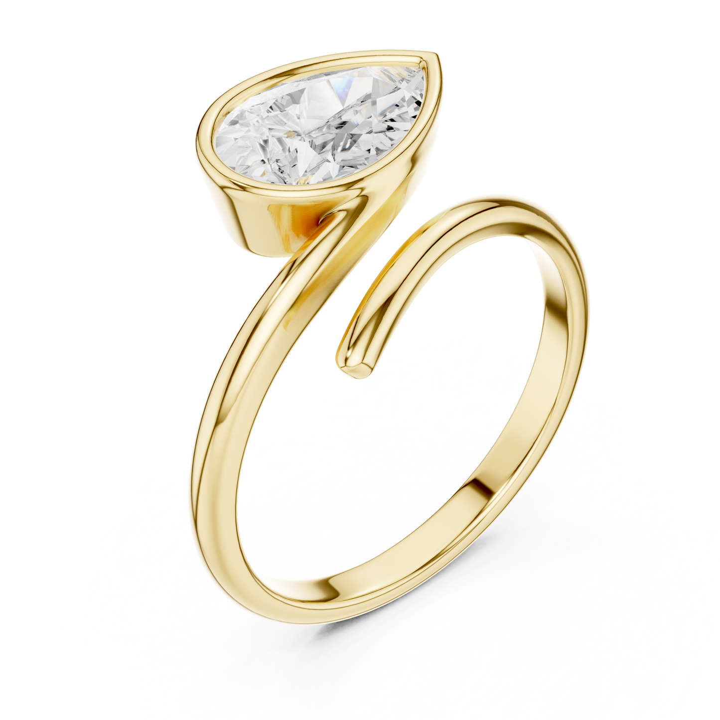 1.22 Carat Pear Cut Diamond Bezel Wrap Bypass Ring | Yellow Gold