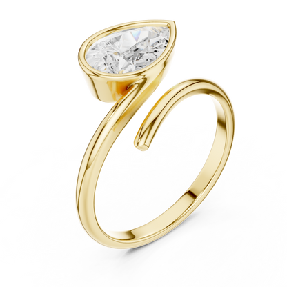 1.22 Carat Pear Cut Diamond Bezel Wrap Bypass Ring | Yellow Gold
