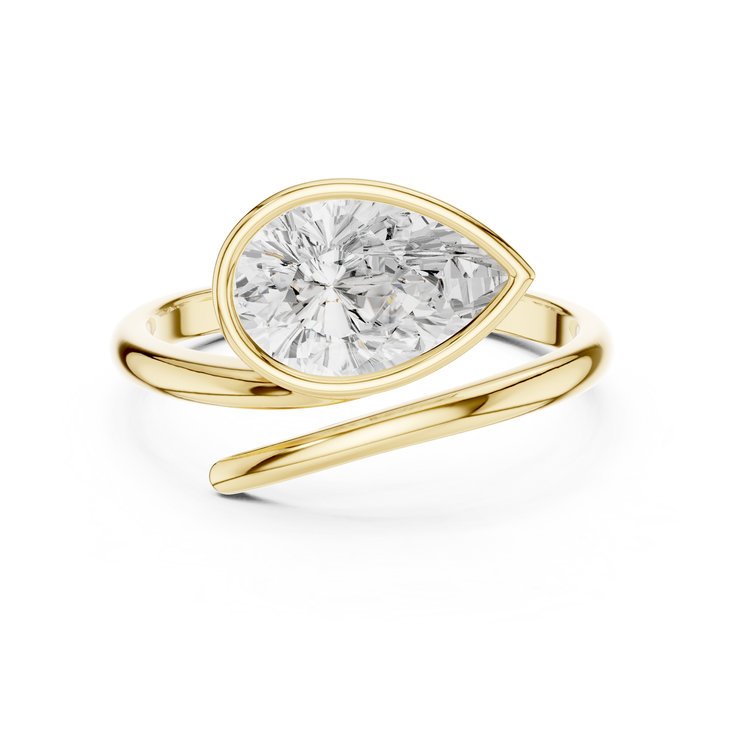 1.22 Carat Pear Cut Diamond Bezel Wrap Bypass Ring | Yellow Gold