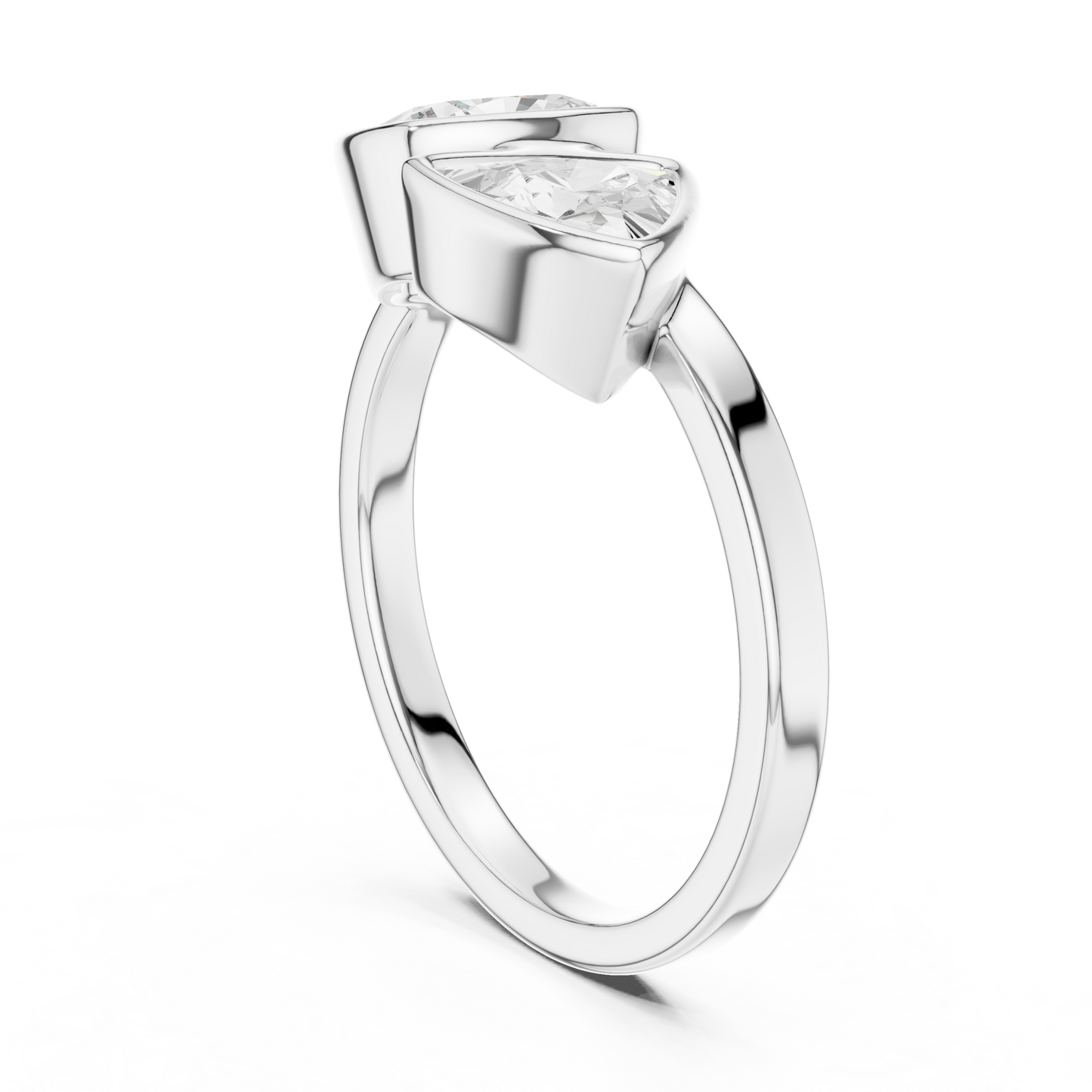 1.95 Carat Cushion & Trillion Diamond Bezel Toi et Moi Ring | Yellow Gold