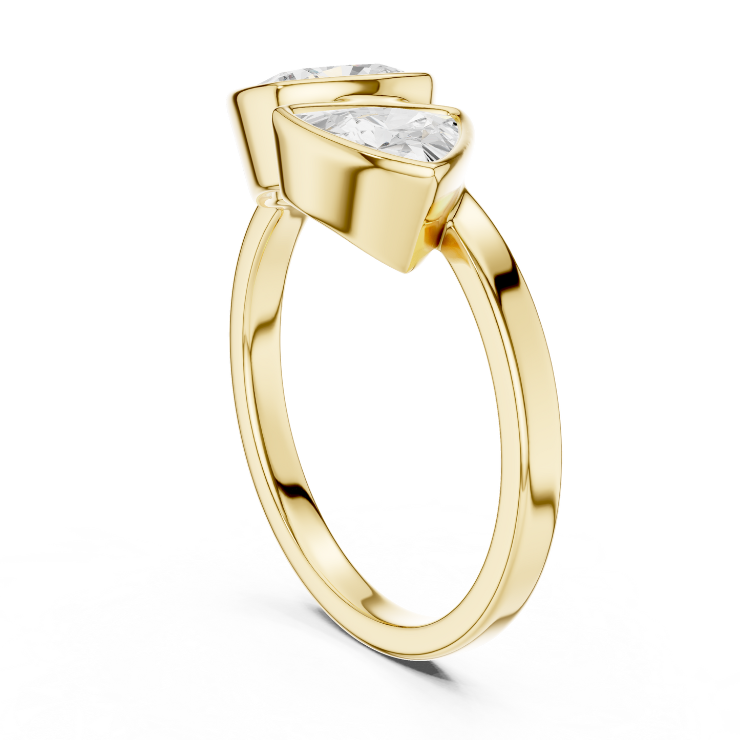 1.95 Carat Cushion & Trillion Diamond Bezel Toi et Moi Ring | Yellow Gold