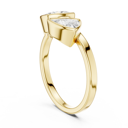1.95 Carat Cushion & Trillion Diamond Bezel Toi et Moi Ring | Yellow Gold