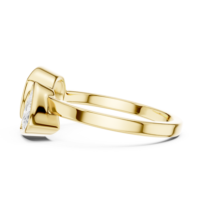 1.95 Carat Cushion & Trillion Diamond Bezel Toi et Moi Ring | Yellow Gold