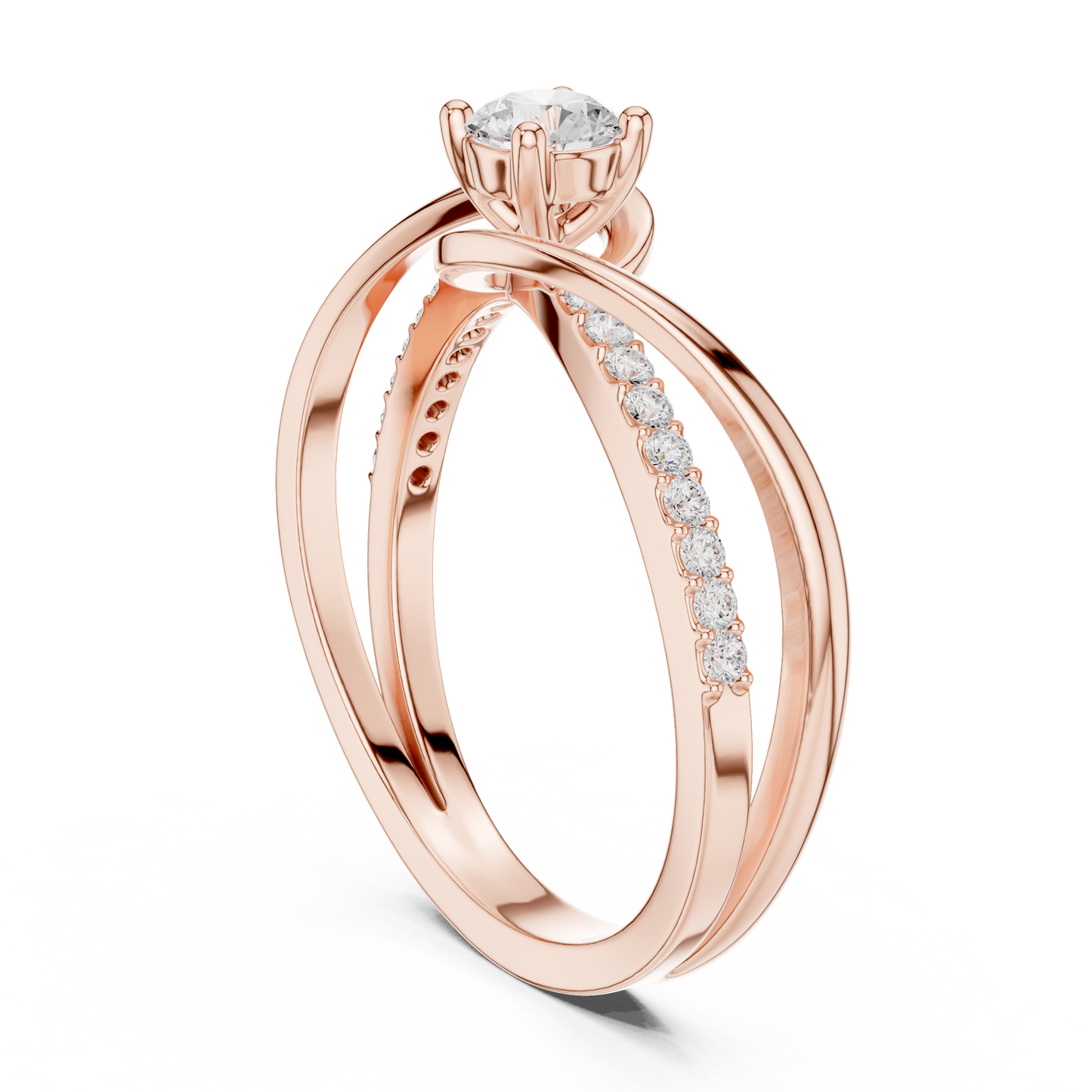 0.46 Carat Round Diamond Criss Cross Bypass Ring | Yellow Gold