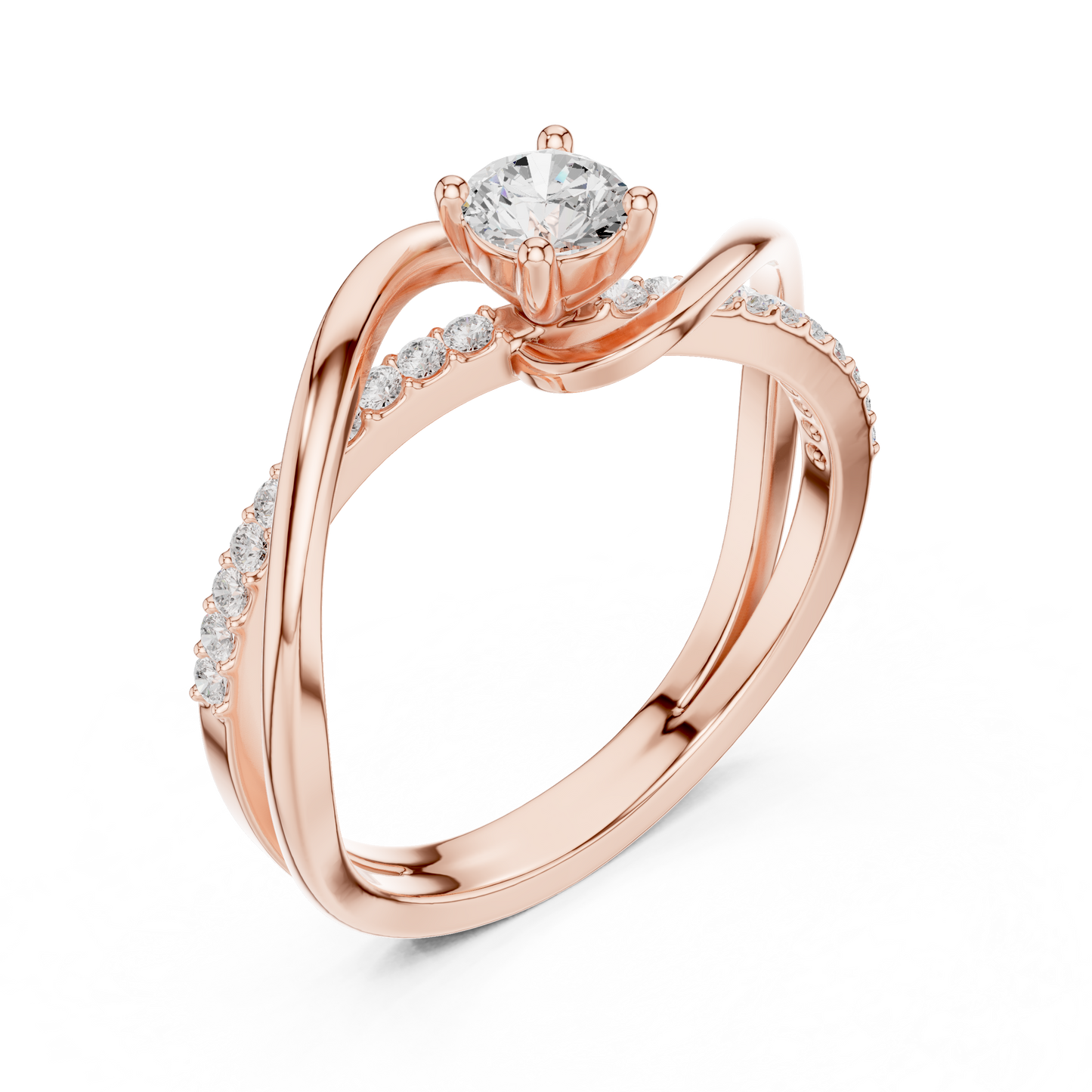 0.46 Carat Round Diamond Criss Cross Bypass Ring | Yellow Gold