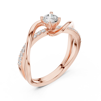 0.46 Carat Round Diamond Criss Cross Bypass Ring | Yellow Gold