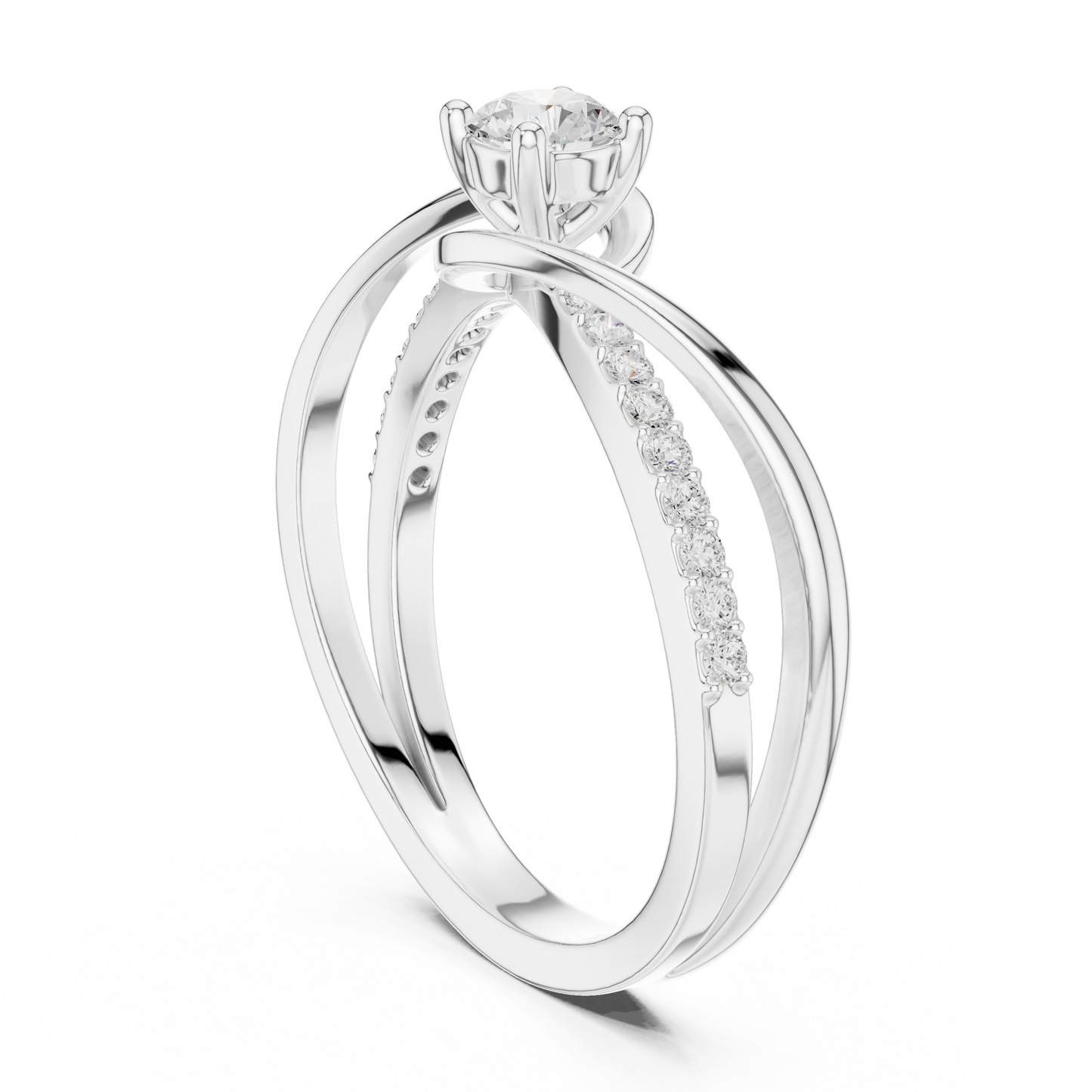 0.46 Carat Round Diamond Criss Cross Bypass Ring | Yellow Gold