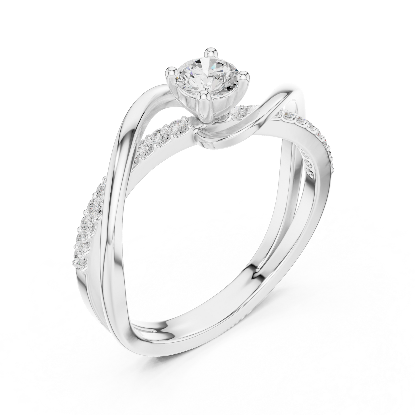 0.46 Carat Round Diamond Criss Cross Bypass Ring | Yellow Gold