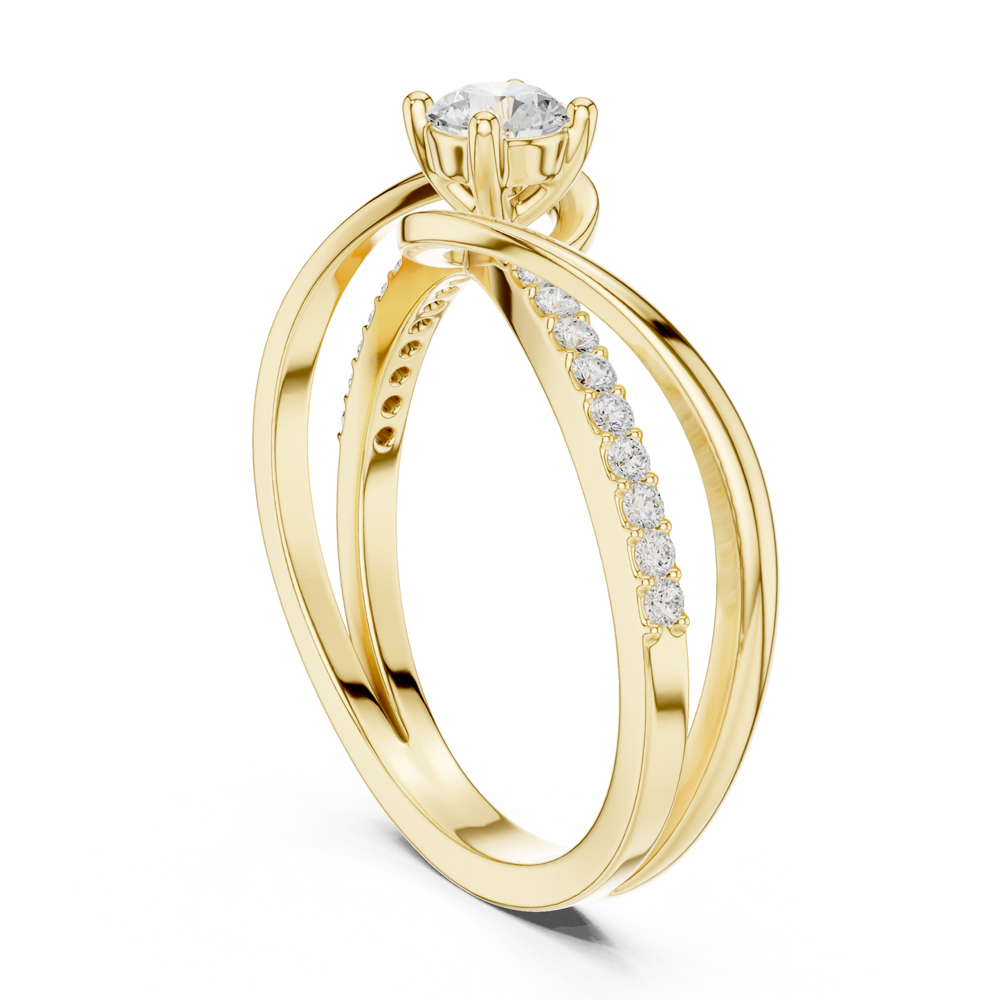 0.46 Carat Round Diamond Criss Cross Bypass Ring | Yellow Gold