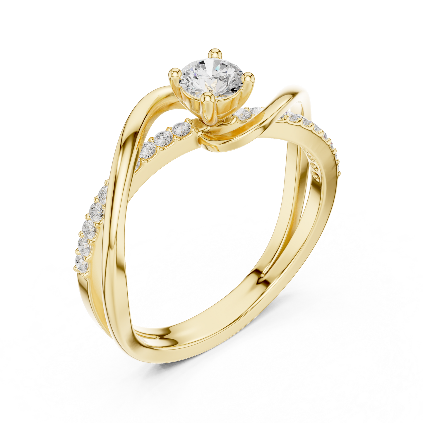 0.46 Carat Round Diamond Criss Cross Bypass Ring | Yellow Gold