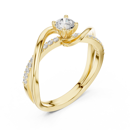 0.46 Carat Round Diamond Criss Cross Bypass Ring | Yellow Gold