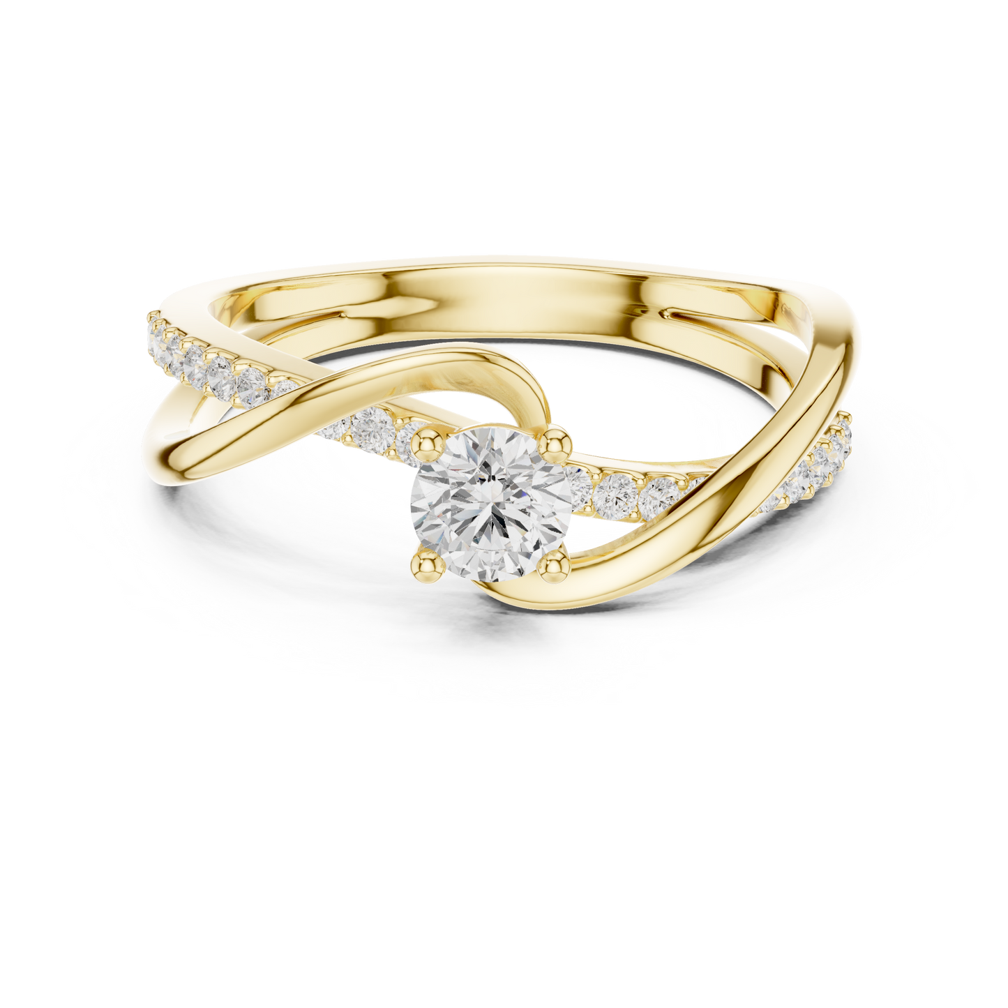 0.46 Carat Round Diamond Criss Cross Bypass Ring | Yellow Gold