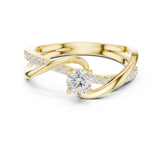 0.46 Carat Round Diamond Criss Cross Bypass Ring | Yellow Gold