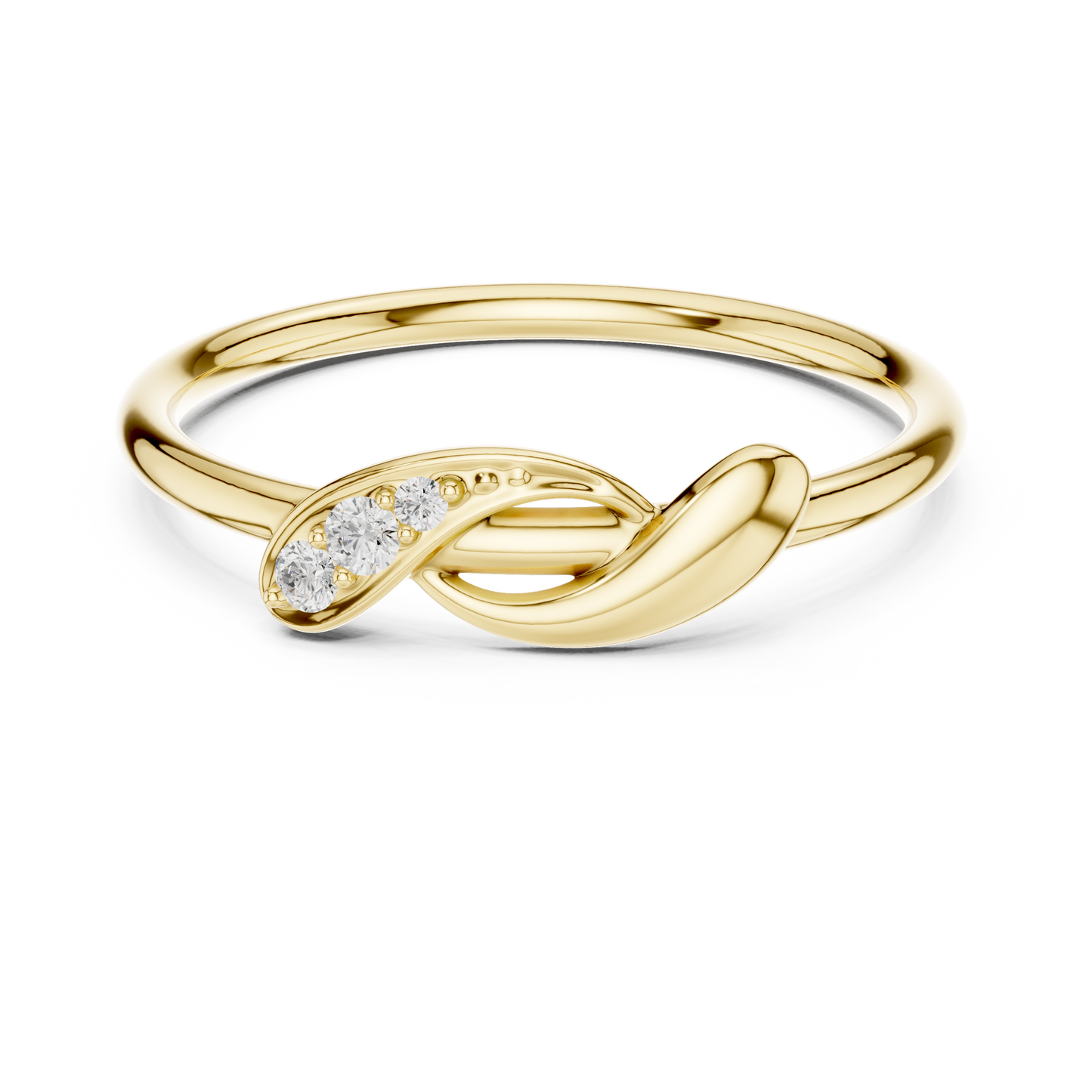 0.04 Carat Diamond Three Stone Diagonal Bypass Ring | Yellow Gold