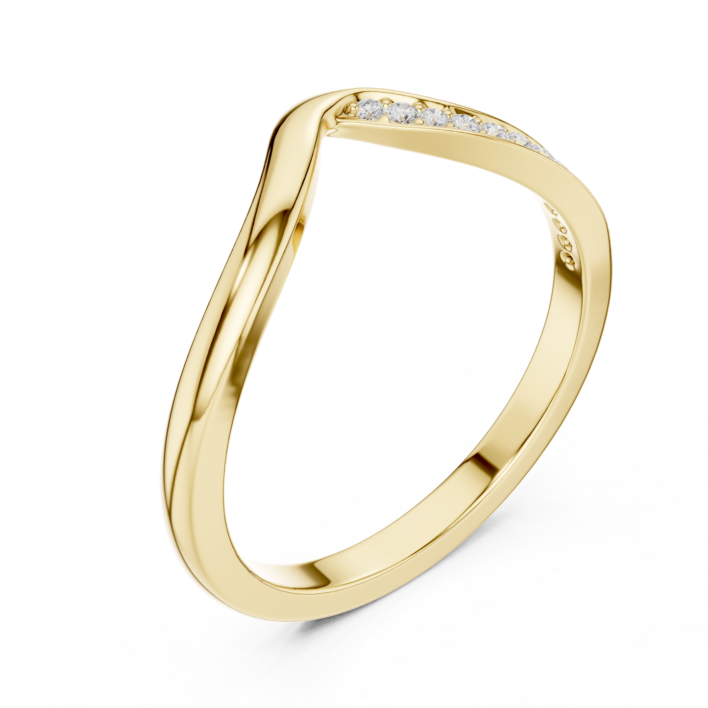 0.07 Carat Curved Diamond Chevron Wedding Band | Yellow Gold