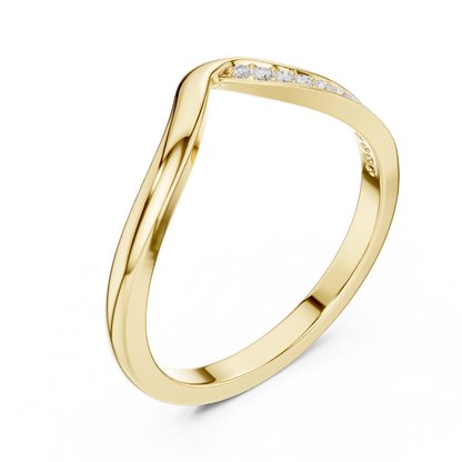 0.07 Carat Curved Diamond Chevron Wedding Band | Yellow Gold