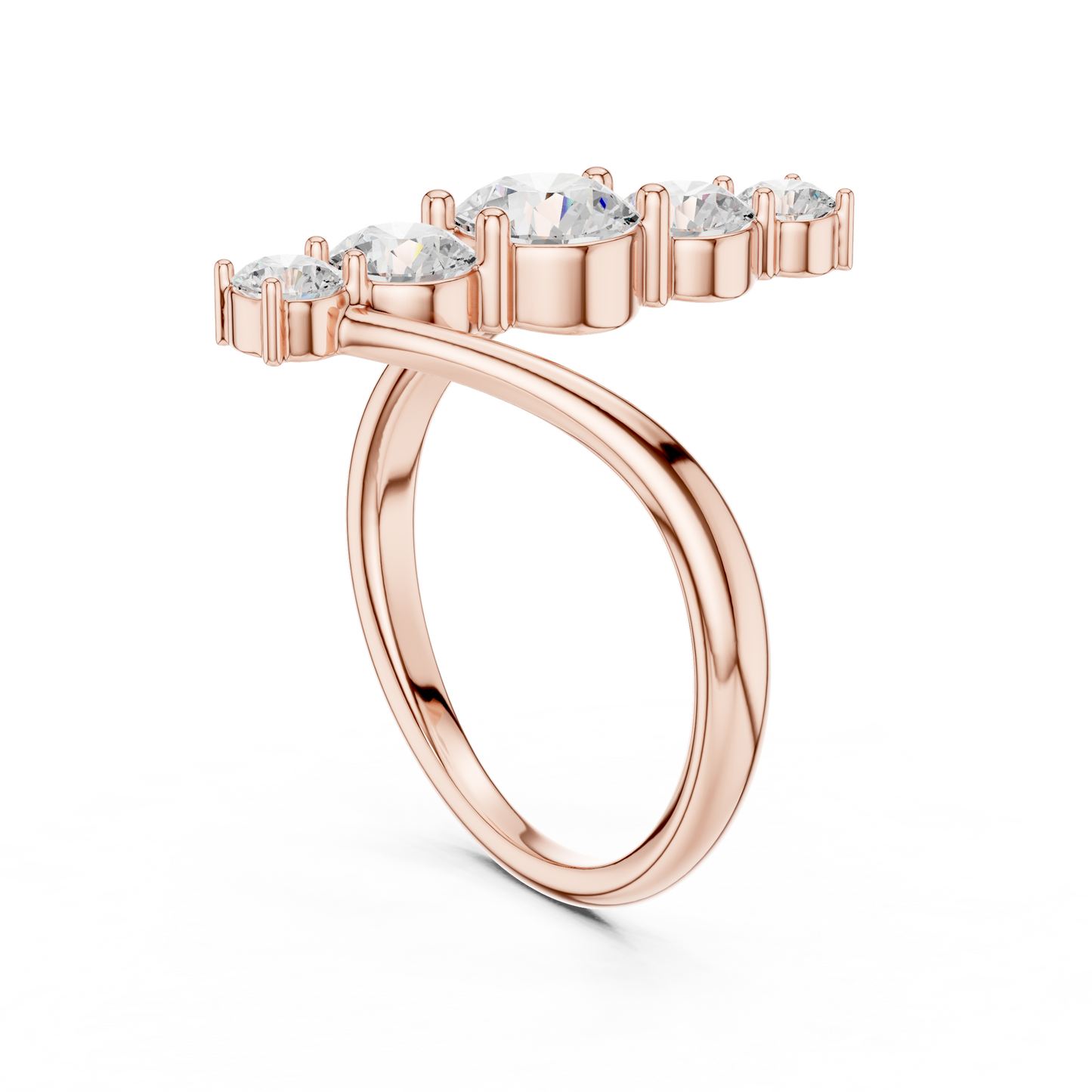1.59 Carat Vertical Graduated Diamond Bypass Ring | Yellow Gold