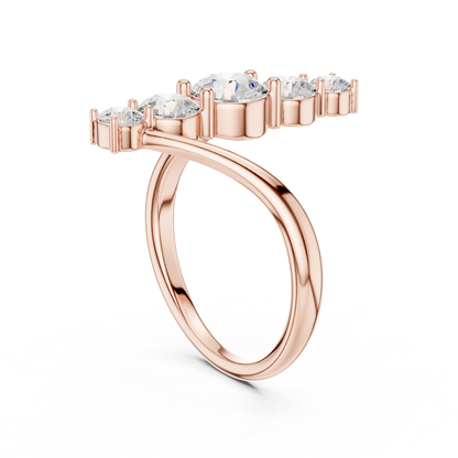 1.59 Carat Vertical Graduated Diamond Bypass Ring | Yellow Gold