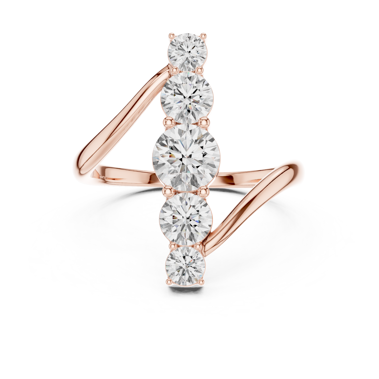 1.59 Carat Vertical Graduated Diamond Bypass Ring | Yellow Gold