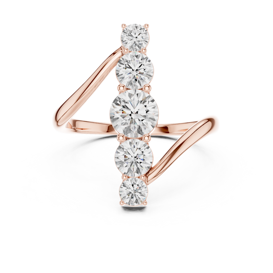 1.59 Carat Vertical Graduated Diamond Bypass Ring | Yellow Gold