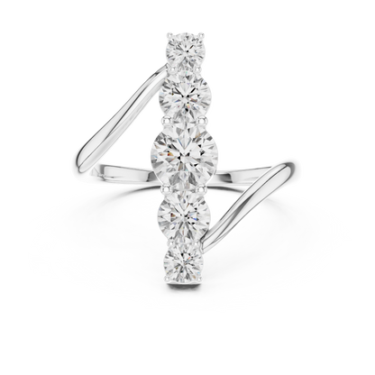 1.59 Carat Vertical Graduated Diamond Bypass Ring | Yellow Gold