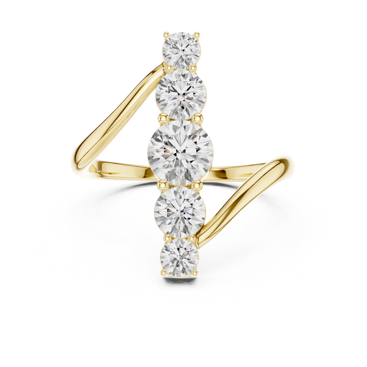1.59 Carat Vertical Graduated Diamond Bypass Ring | Yellow Gold
